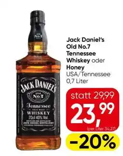 Eurospar Jack Daniel‘s Old No.7 Tennessee Whiskey oder Honey Angebot