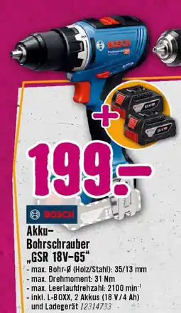 Hornbach BOSCH Akku Bohrschrauber GSR 18V-65 Angebot