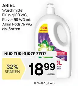 Bipa Ariel Waschmittel Flüssig 100 WG, Pulver 90 WG od. Allin1 Pods 76 WG div. Sorten Angebot