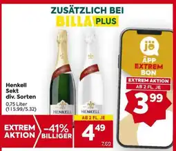 Billa Henkell Sekt div. Sorten Angebot