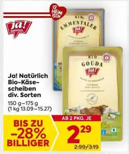 Billa Ja! Natürlich Bio-Käsescheiben div. Sorten Angebot