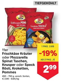 MPreis Frischkäse Kräuter oder Mozzarella Spinat Taschen Knusper oder Speck Rösti Kroketten Pommes Angebot