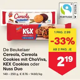 MPreis De Beukelaer Cereola Cereola Cookies mit ChoViva KEX Cookies oder Nuss Duo Angebot