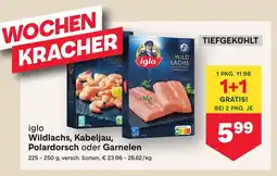 MPreis iglo Wildlachs Kabeljau Polardorsch oder Garnelen Angebot