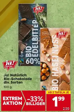 Billa Ja! Natürlich Bio-Schokolade div. Sorten Angebot
