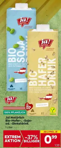 Billa Ja! Natürlich Bio-Hafer-, Soja od. Dinkeldrink Angebot