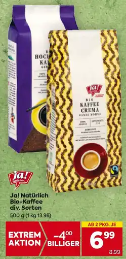 Billa Ja! Natürlich Bio-Kaffee div. Sorten Angebot