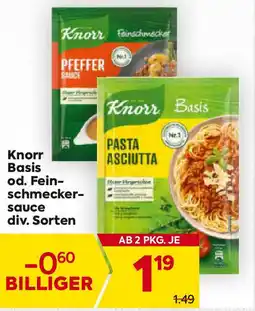 Billa Knorr Basis od. Feinschmecker sauce div. Sorten Angebot