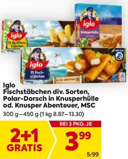 Billa Iglo Fischstäbchen div. Sorten, Polar-Dorsch in Knusperhülle od. Knusper Abenteuer, MSC Angebot