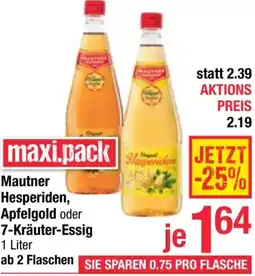 Maximarkt Mautner Hesperiden, Apfelgold oder 7-Kräuter-Essig Angebot