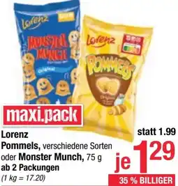 Maximarkt Lorenz Pommels, verschiedene Sorten oder Monster Munch Angebot