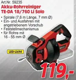 Zgonc Akku-Rohrreiniger TE-DA 18/760 Li Solo Angebot
