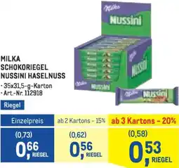 Metro Milka schokoriegel nussini haselnuss Angebot