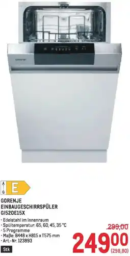 Metro Gorenje einbaugeschirrspüler Angebot