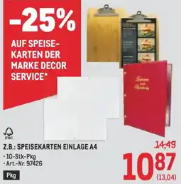 Metro Speisekarten einlage a4 Angebot