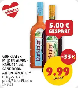 PENNY Gurktaler milder alpen- kräuter od. sanddorn alpen-aperitif Angebot