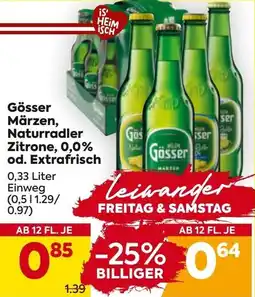 Billa Gösser Märzen, Naturradler Zitrone, 0,0% od. Extrafrisch Angebot