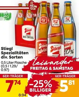 Billa Stiegl Spezialitäten div. Sorten Angebot