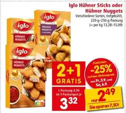 Interspar Iglo Hühner Sticks oder Hühner Nuggets Angebot