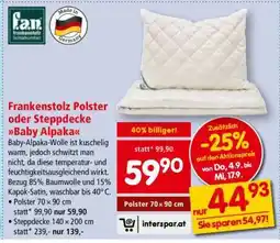 Interspar Frankenstolz Polster oder Steppdecke Baby Alpaka Angebot