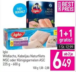 Sutterlüty Iglo Wildlachs, Kabeljau Naturfilets MSC oder Königsgarnelen ASC Angebot