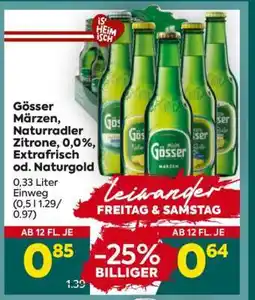 Billa Gösser Märzen, Naturradler Zitrone, 0,0%, Extrafrisch od. Naturgold Angebot