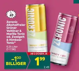 Billa Zeronic Alkoholfreier Grüner Veltliner & Marille Tonic od. Zweigelt & Himbeer Tonic Angebot