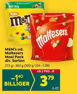 Billa M&M’s od. Maltesers Maxi Pack, div. Sorten Angebot