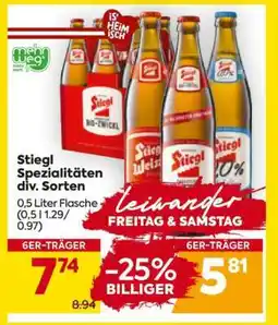 Billa Stiegl Spezialitäten div. Sorten Angebot