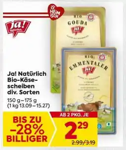 Billa Ja! Natürlich Bio-Käsescheiben div. Sorten Angebot