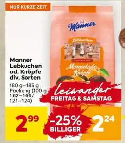 Billa Manner Lebkuchen od. Knöpfe div. Sorten Angebot