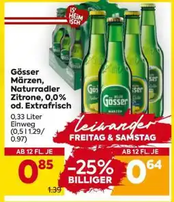 Billa Gösser Märzen, Naturradler Zitrone, 0,0% od. Extrafrisch Angebot