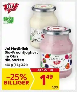 Billa Ja! Natürlich Bio-Fruchtjoghurt im Glas div. Sorten Angebot