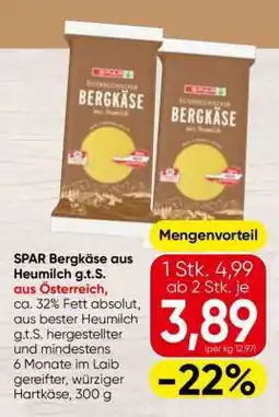 Spar SPAR Bergkäse aus Heumilch g.t.S. aus Österreich Angebot