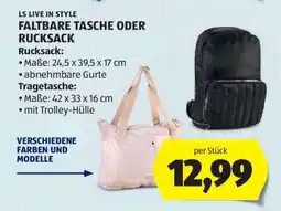 Hofer LS LIVE IN STYLE FALTBARE TASCHE ODER RUCKSACK Angebot
