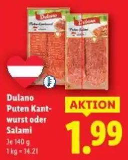 Lidl Dulano Puten Kant wurst oder Salami Angebot