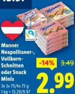 Lidl Manner Neapolitaner-, Vollkorn- Schnitten oder Snack Minis Angebot