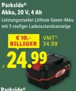 Lidl Parkside Akku, 20 V, 4 Ah Angebot