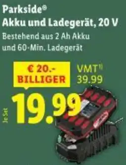 Lidl Parkside Akku und Ladegerät, 20 V Angebot
