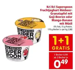 Interspar Kri Kri Superspoon Fruchtjoghurt Himbeer-Granatapfel mit Goji-Beeren oder Mango-Banane mit Müsli Angebot