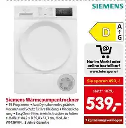 Interspar Siemens Wärmepumpentrockner Angebot
