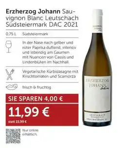 Interspar Erzherzog Johann Sauvignon Blanc Leutschach Südsteiermark DAC 2021 Angebot