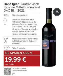 Interspar Hans Igler Blaufränkisch Reserve Mittelburgenland DAC Biiri 2021 Angebot