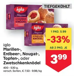 MPreis Iglo marillen erdbeer nougat topfen oder zwetschkenknödel Angebot