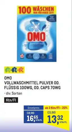Metro Omo vollwaschmittel pulver od. flüssig 100wg, od. caps 70wg Angebot