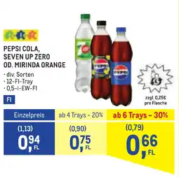 Metro Pepsi cola, seven up zero od. mirinda orange Angebot
