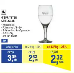 Metro G'spritzter stielglas Angebot
