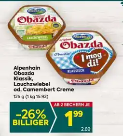 Billa Alpenhain Obazda Klassik, Lauchzwiebel od. Camembert Creme Angebot