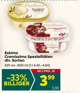Billa Eskimo Cremissimo Spezialitäten div. Sorten Angebot