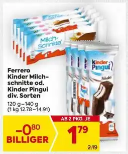 Billa Ferrero Kinder Milch-schnitte od. Kinder Pingui div. Sorten Angebot